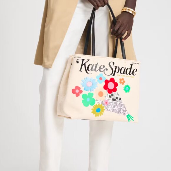 Kate Spade New York Fresh Picks Canvas Tote - Flowers Puzzle Cute - Picture 2 of 8